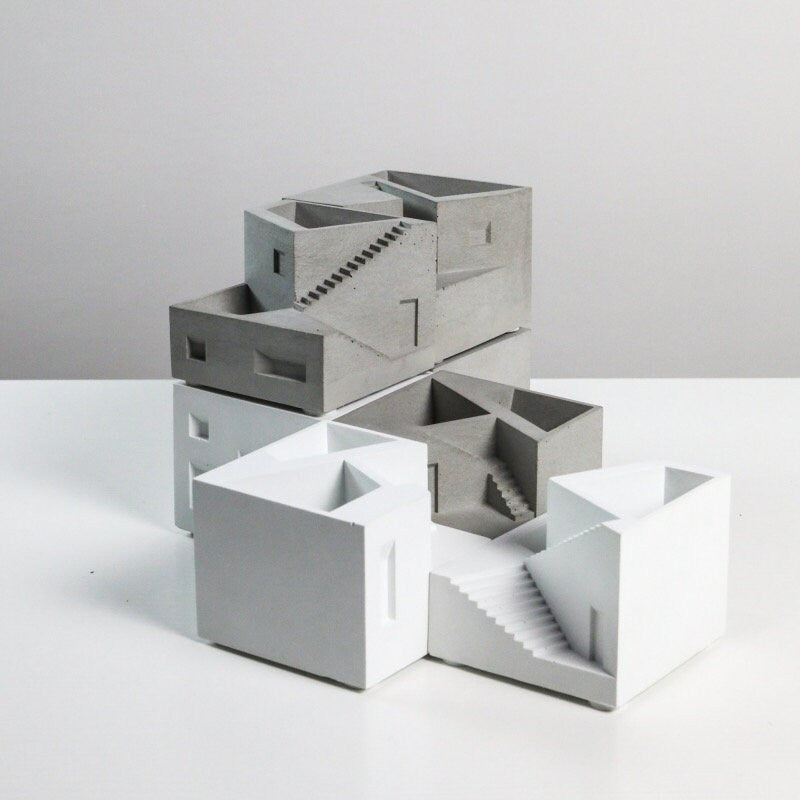 Concrete pencil cup flowerpot minimalist cement desk organizer detail view 4 – MyronDesign