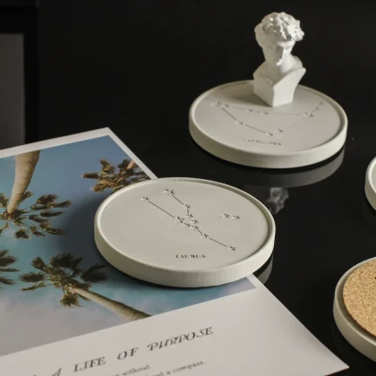 12 Zodiac Concrete Coaster Set - Handcrafted Cement