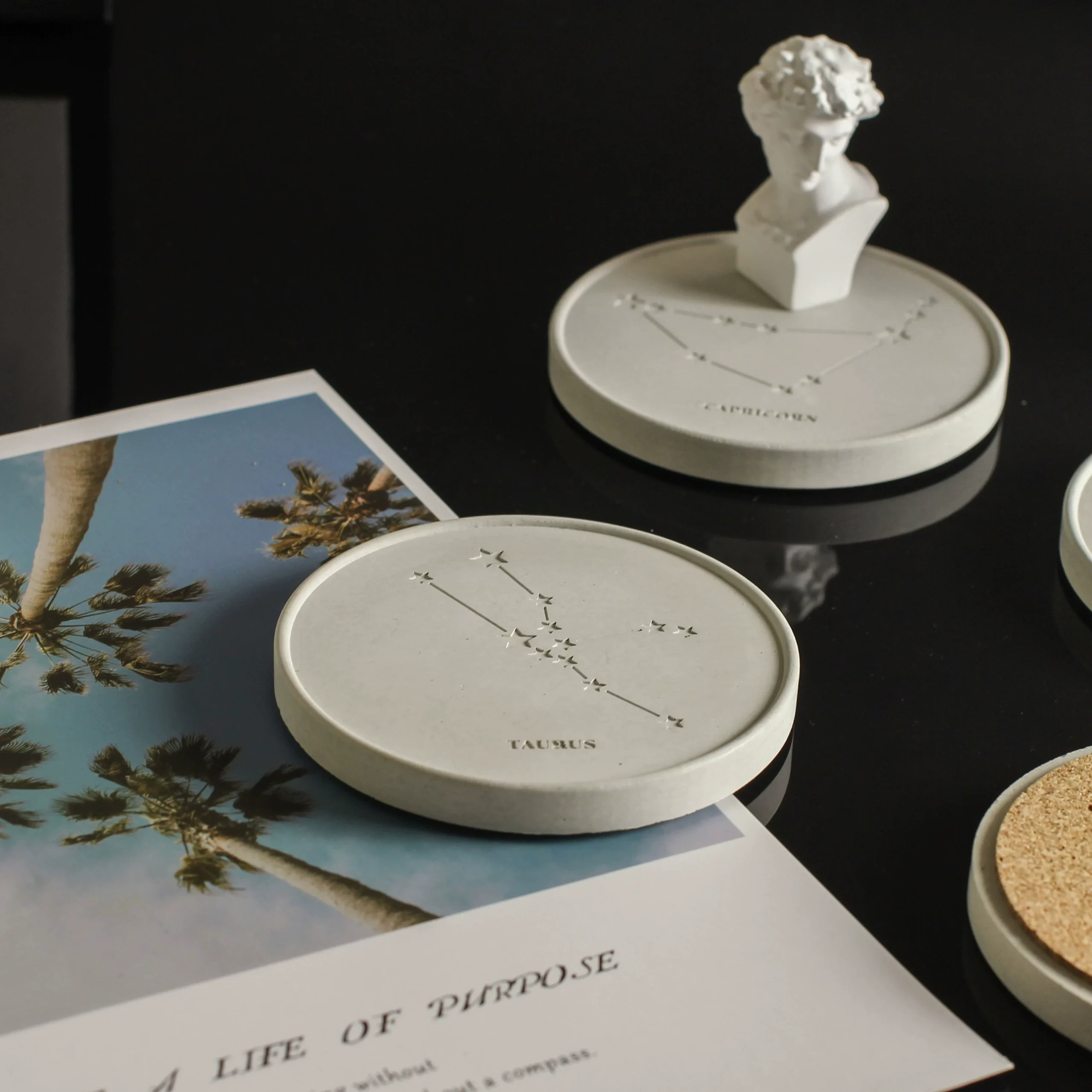 12 Zodiac Concrete Coaster Set - Handcrafted Cement