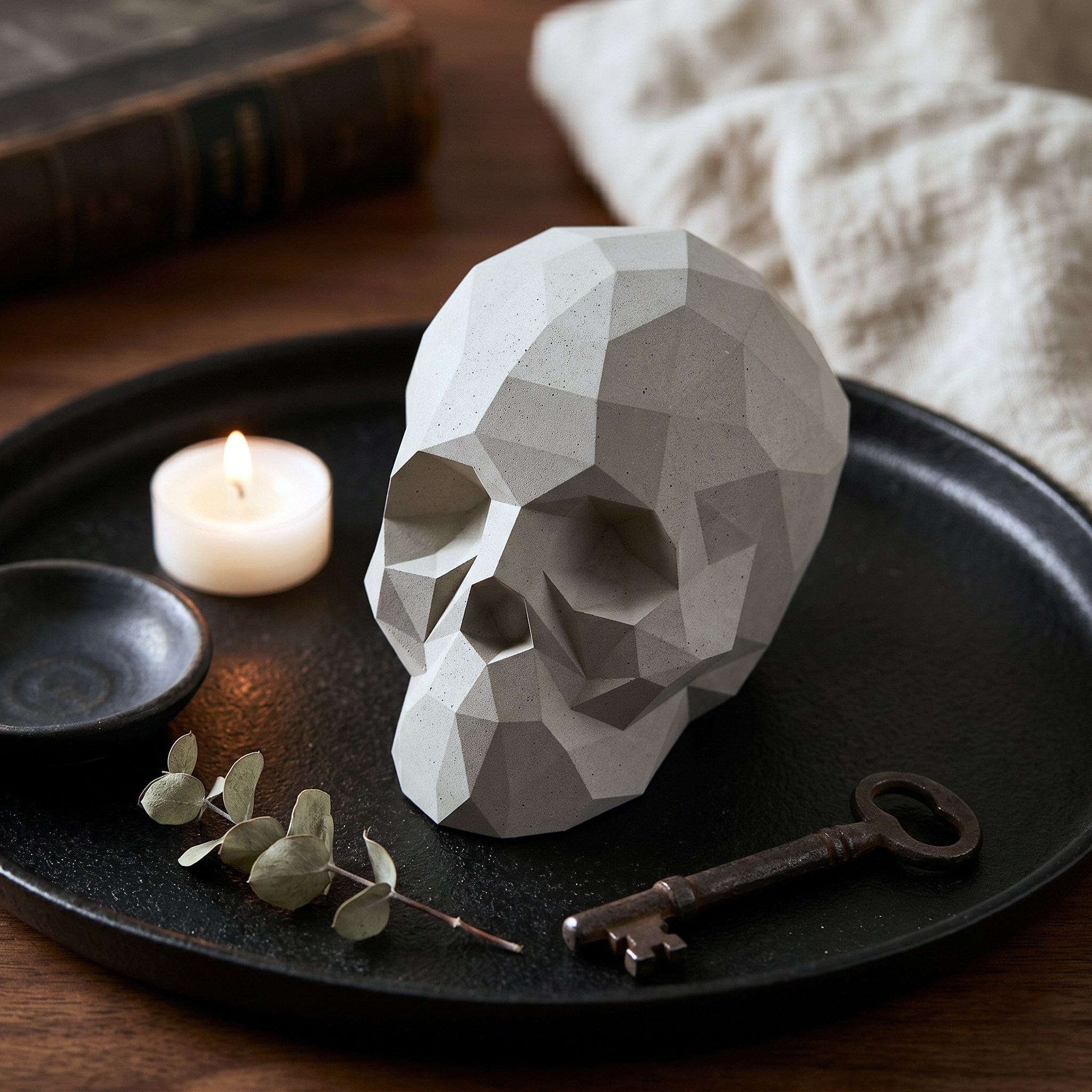 Geometric Concrete Skull Sculpture by Myron Design