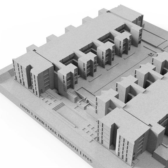 Salk Institute concrete model viewed from the side