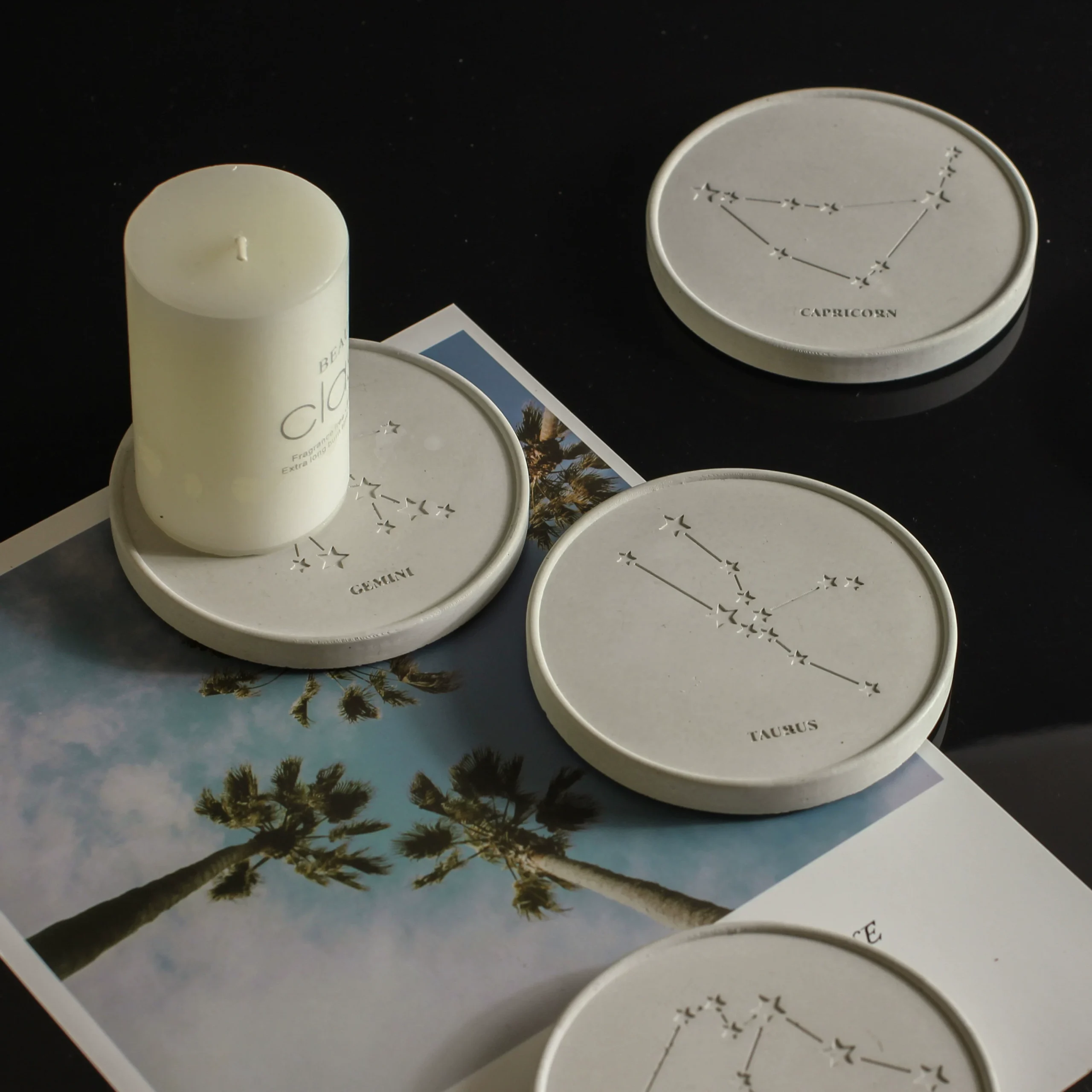 12 Zodiac Concrete Coaster Set - Handcrafted Cement - Image 3