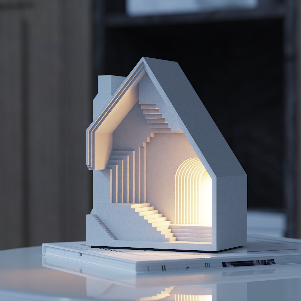 Stepped House Concrete Night Light by Myron Design