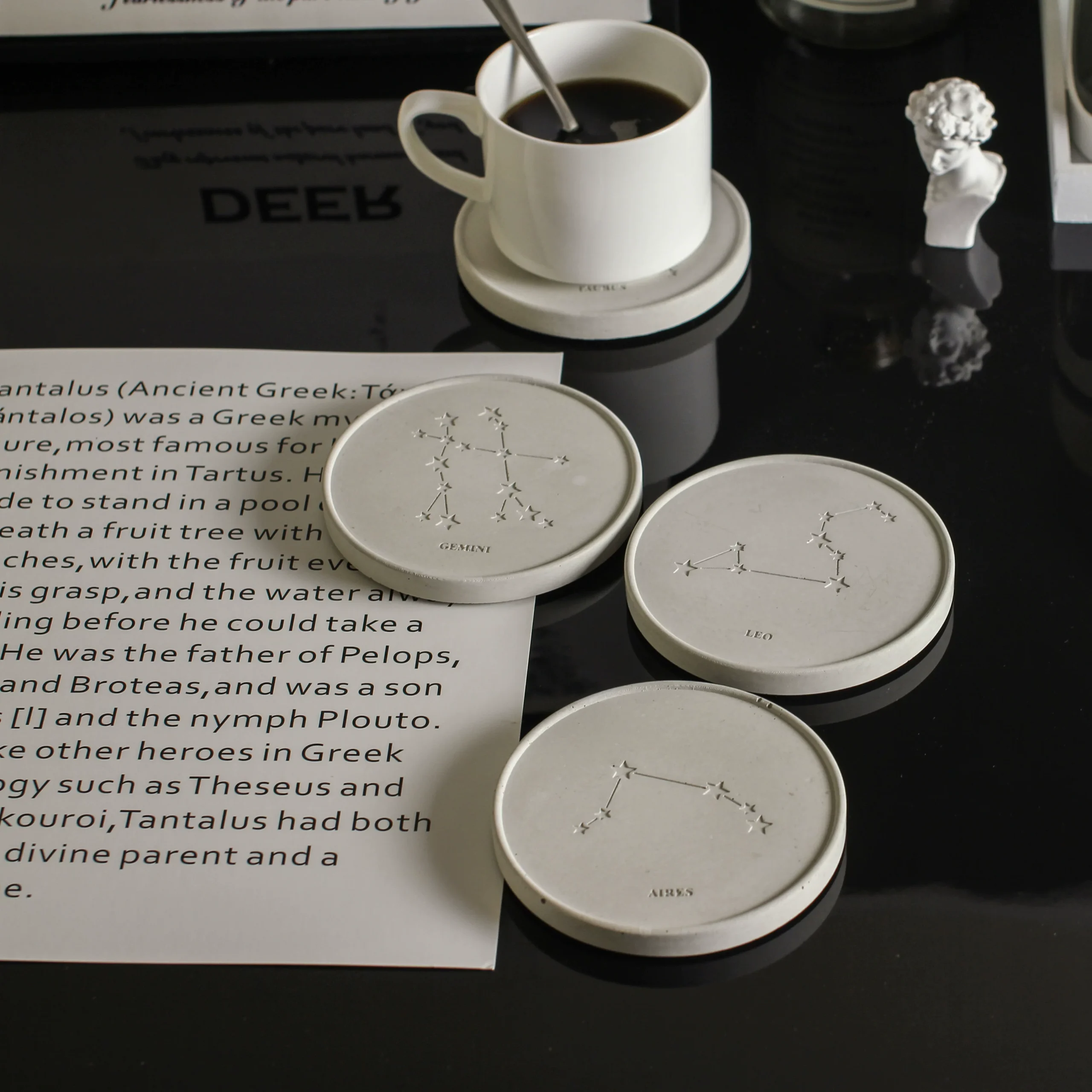12 Zodiac Concrete Coaster Set - Handcrafted Cement - Image 4