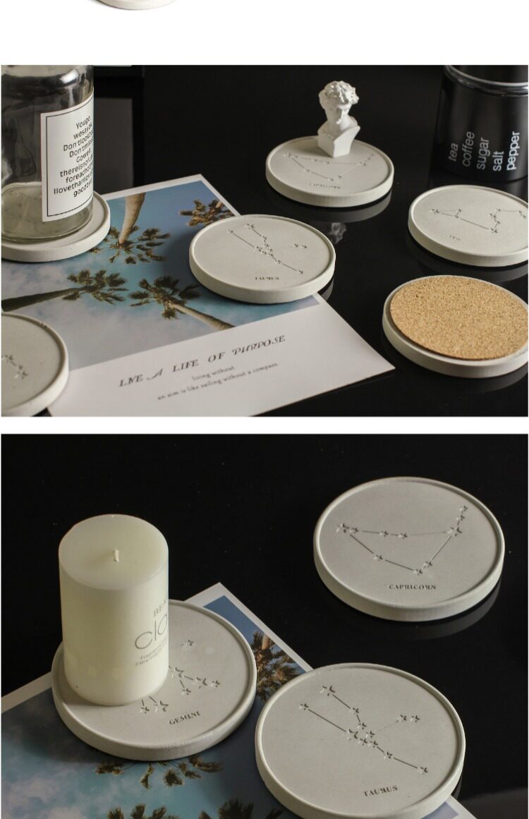 12 Zodiac Concrete Coaster Set - Handcrafted Cement - Image 5