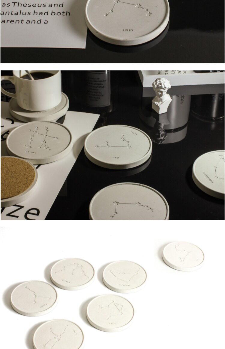 12 Zodiac Concrete Coaster Set - Handcrafted Cement - Image 6