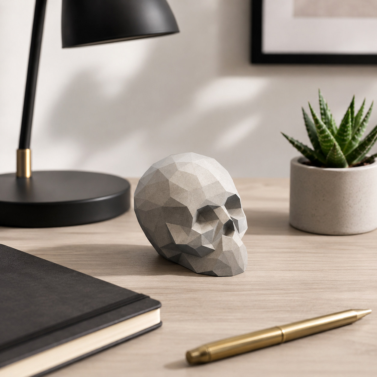 Geometric Concrete Skull Sculpture by Myron Design