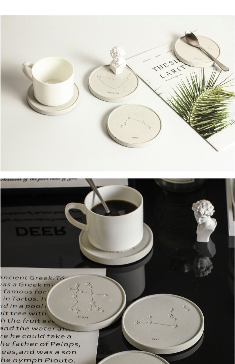 12 Zodiac Concrete Coaster Set - Handcrafted Cement - Image 7