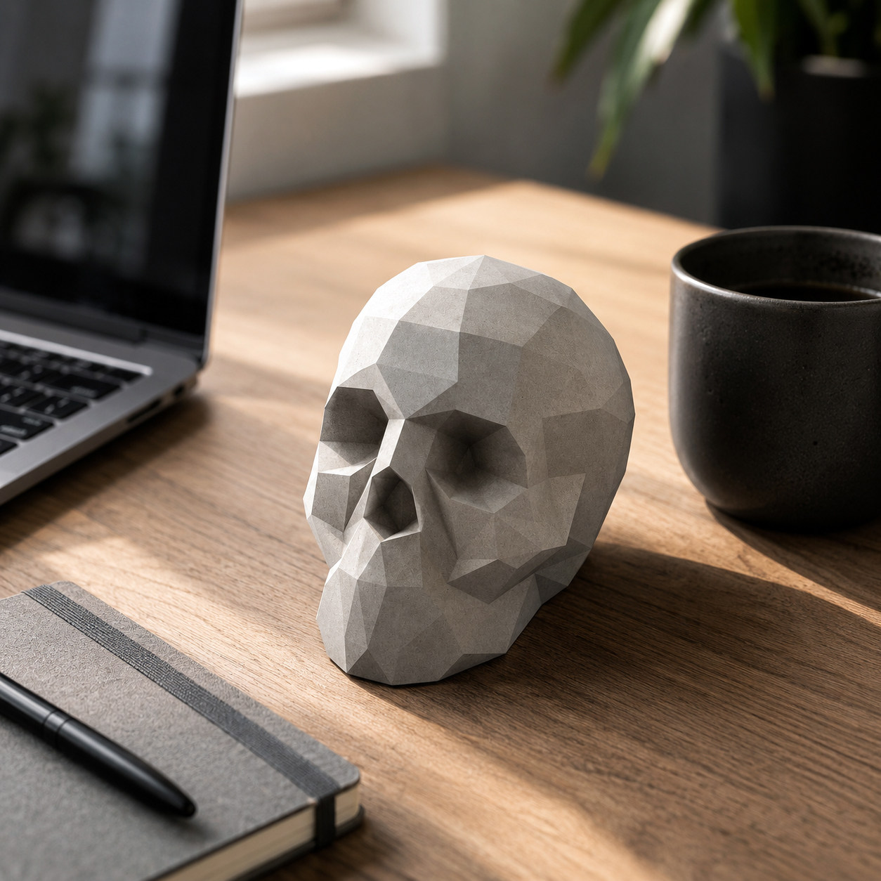 Geometric Concrete Skull Sculpture by Myron Design