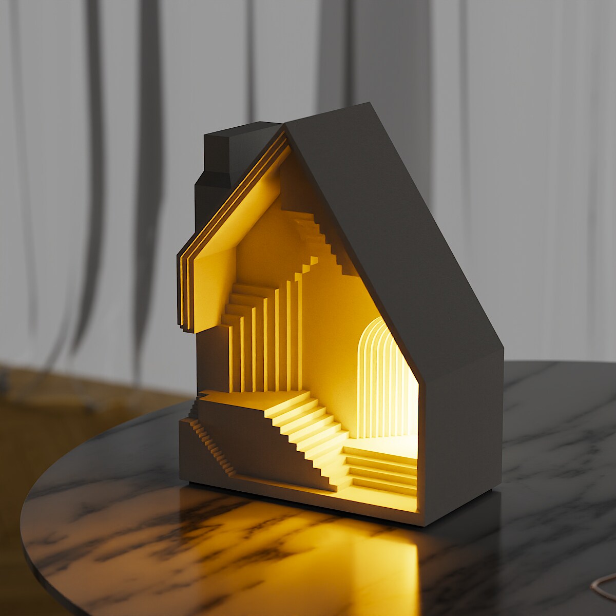 Stepped House Concrete Night Light by Myron Design