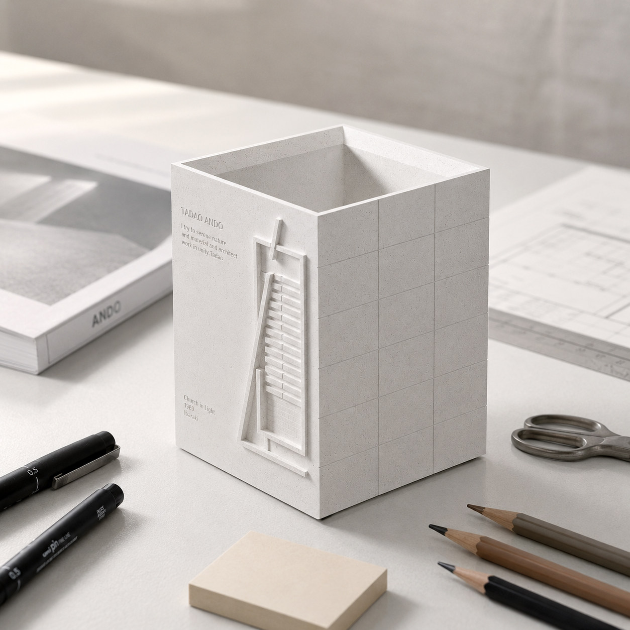 Church of the Light Concrete Pen Holder - Tadao Ando Desk Organizer - Image 10