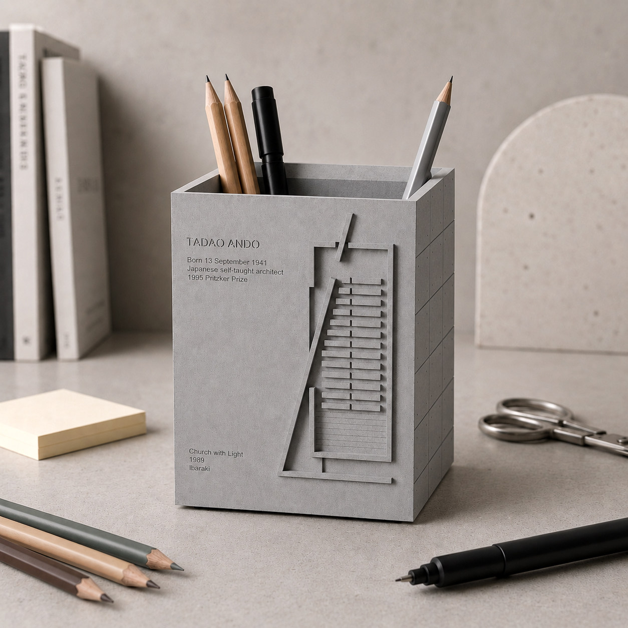 Church of the Light Concrete Pen Holder - Tadao Ando Desk Organizer - Image 11