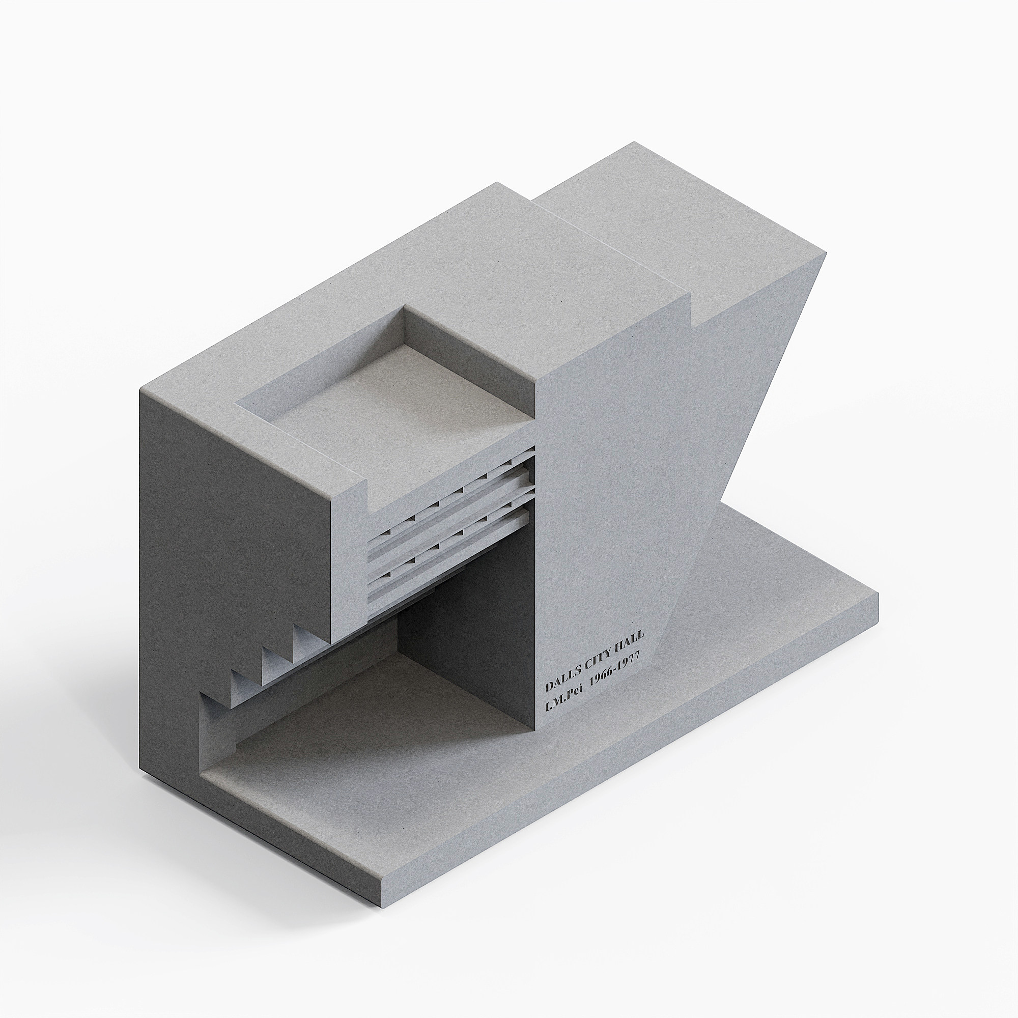 Dallas City Hall Concrete Architectural Model by Myron Design