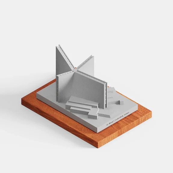 Handcrafted St. Mary's Cathedral Tokyo concrete architectural model