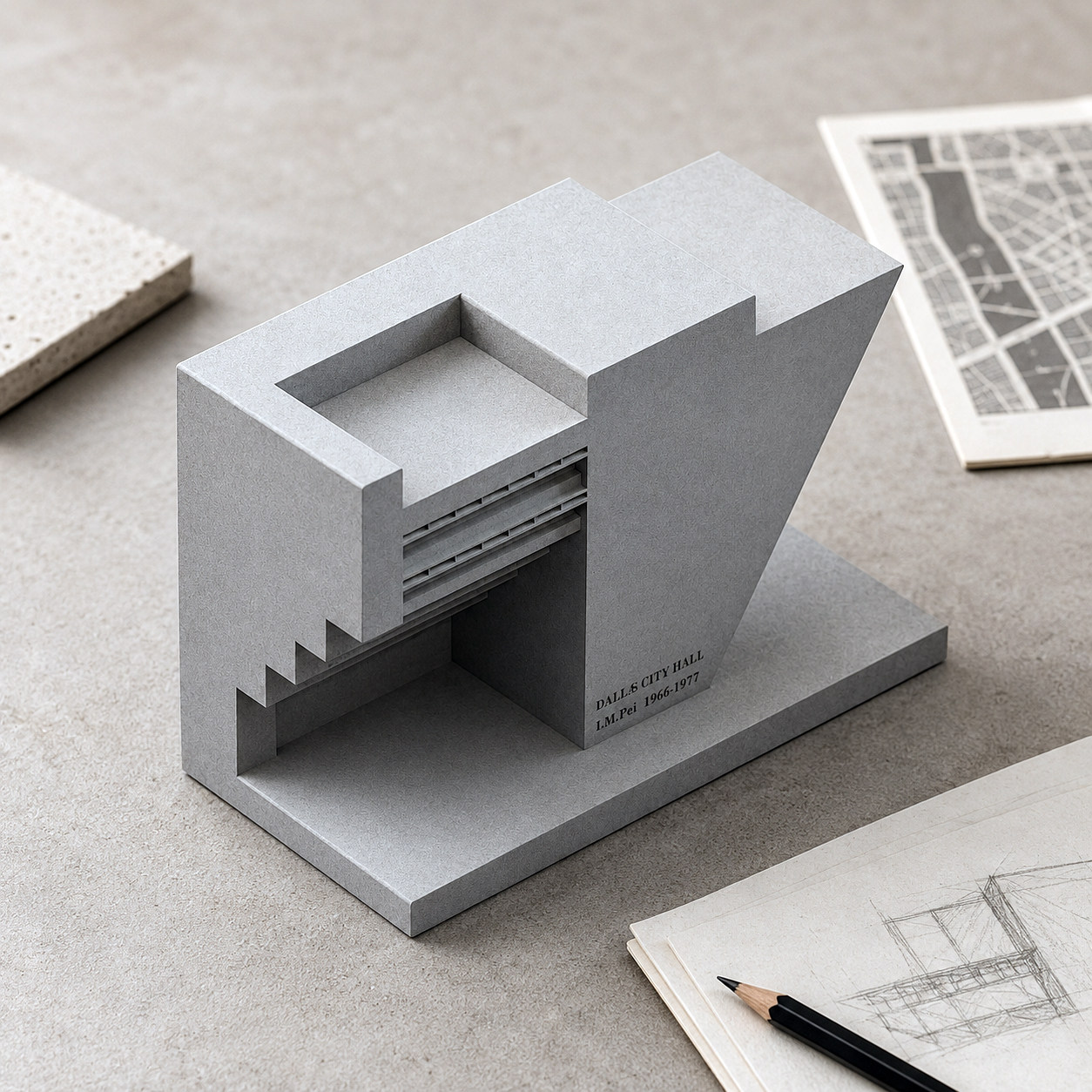 Dallas City Hall Concrete Architectural Model by Myron Design