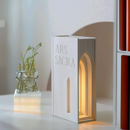 Sacred Arts Hall Concrete Night Light in white with illuminated arches